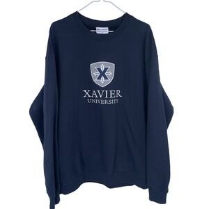 Champion Xavier University‎ Embroidered Crewneck Sweatshirt Navy Blue XL XU
